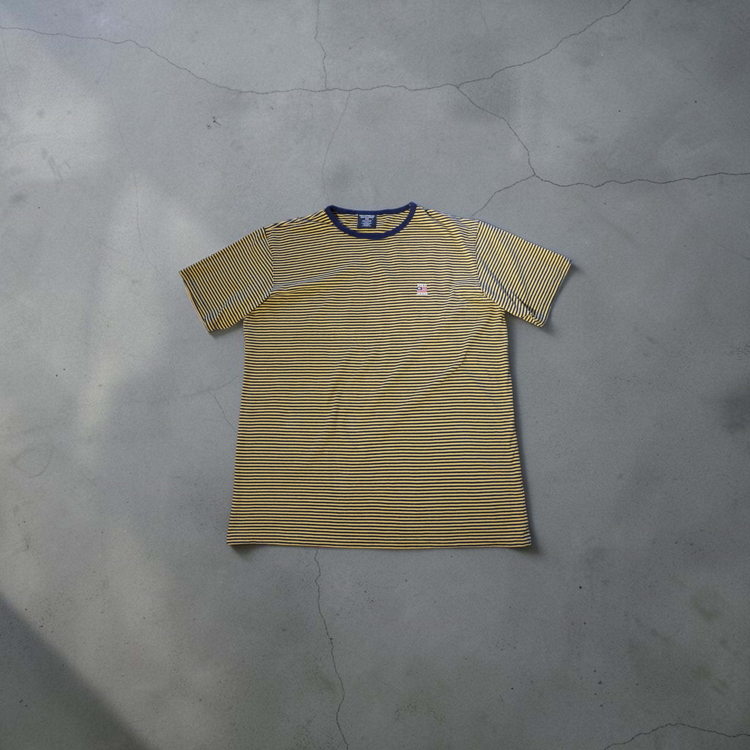 Vintage Ralph Lauren Striped T-Shirt – Yellow & Navy (Size L)