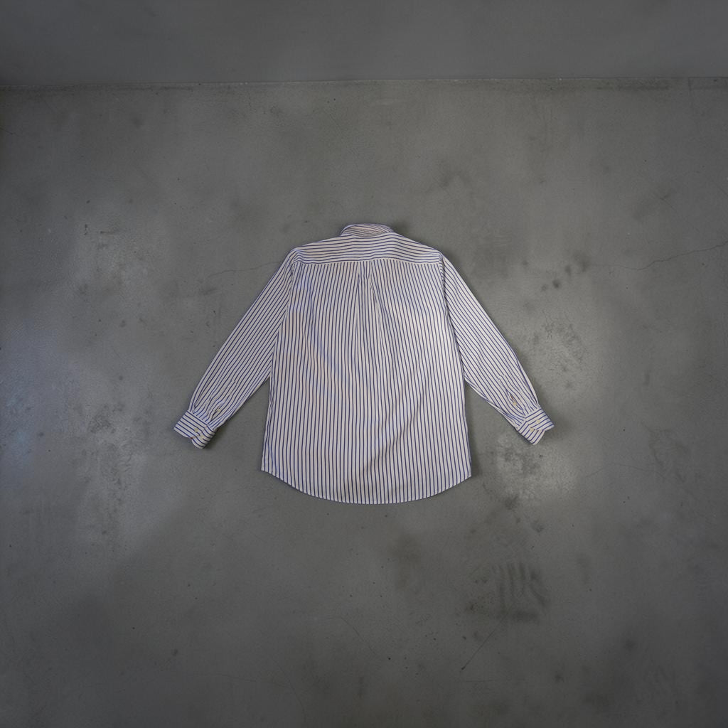Vintage Lacoste Button-Down Shirt – Blue/White Striped (Size L)