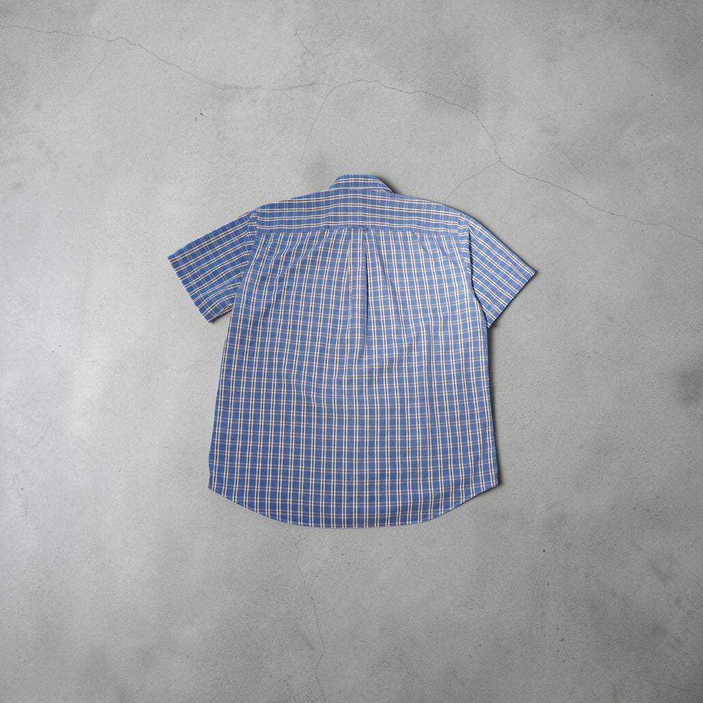 Vintage Lacoste Short-Sleeve Shirt – Blue/White/Yellow Checked (Size L)