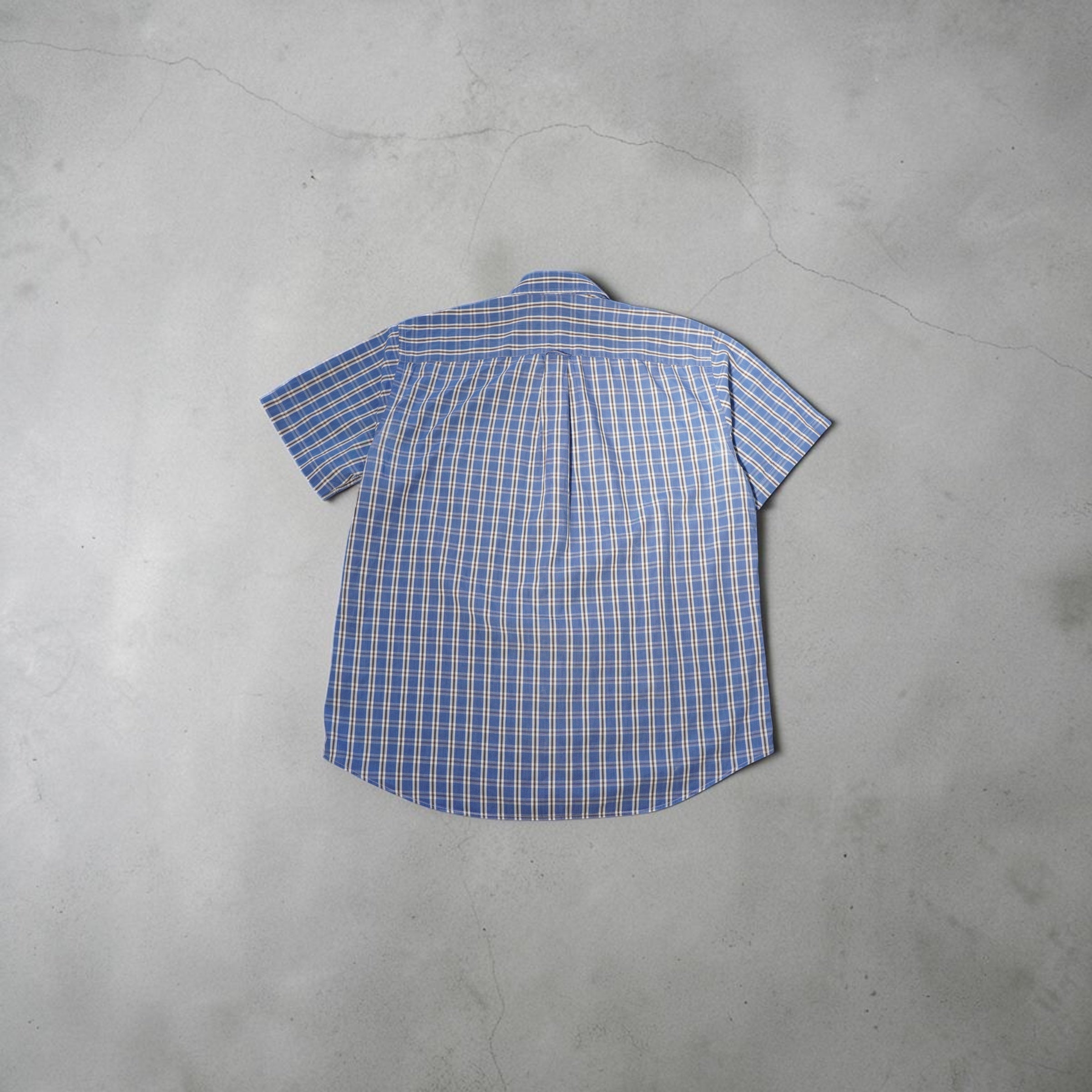 Vintage Lacoste Short-Sleeve Shirt – Blue/White/Yellow Checked (Size L)
