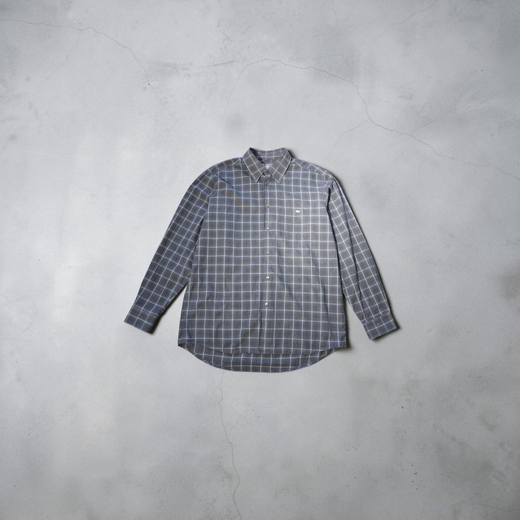 Vintage Lacoste Windowpane Shirt – Dark Navy & Neon Blue (Size L)