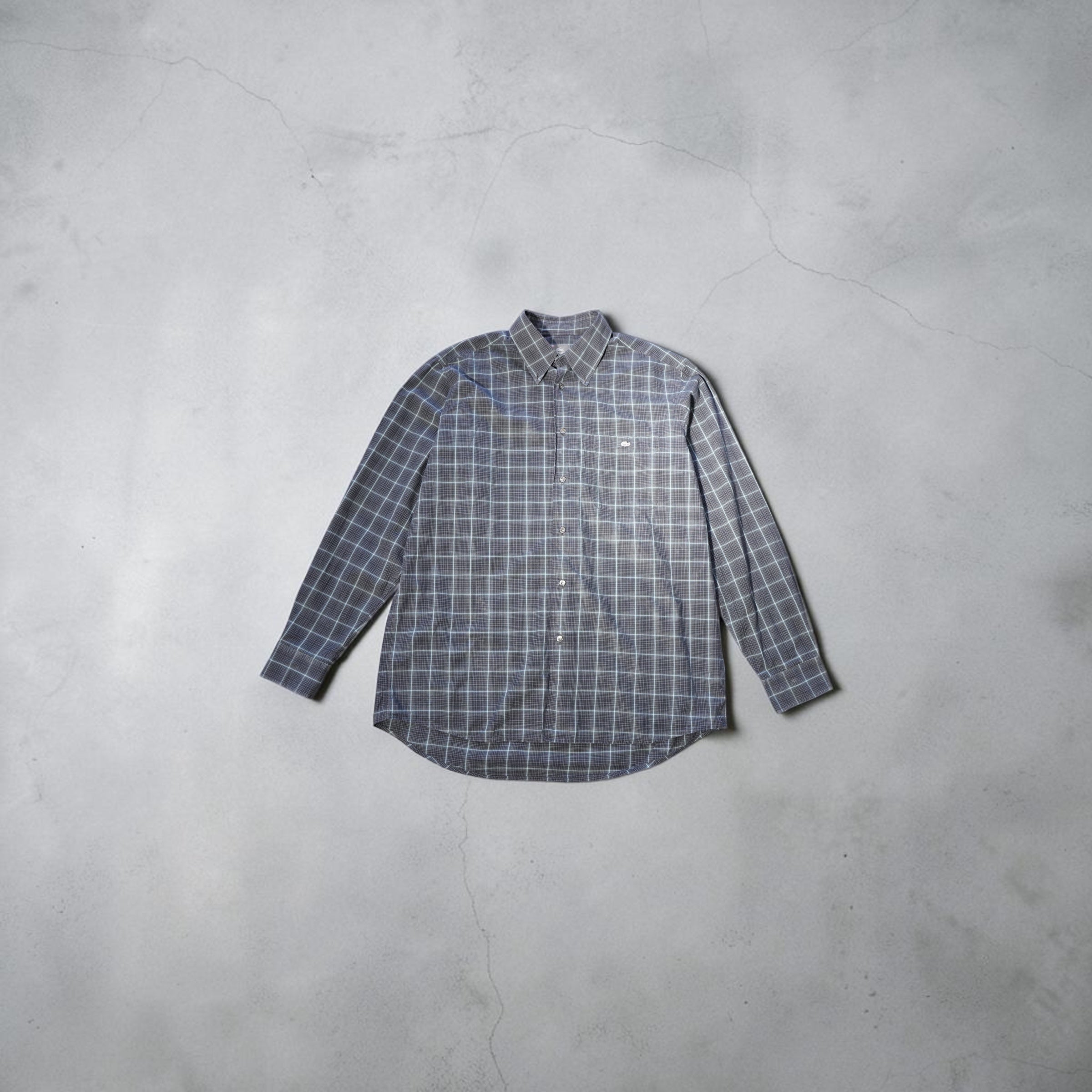 Vintage Lacoste Windowpane Shirt – Dark Navy & Neon Blue (Size L)