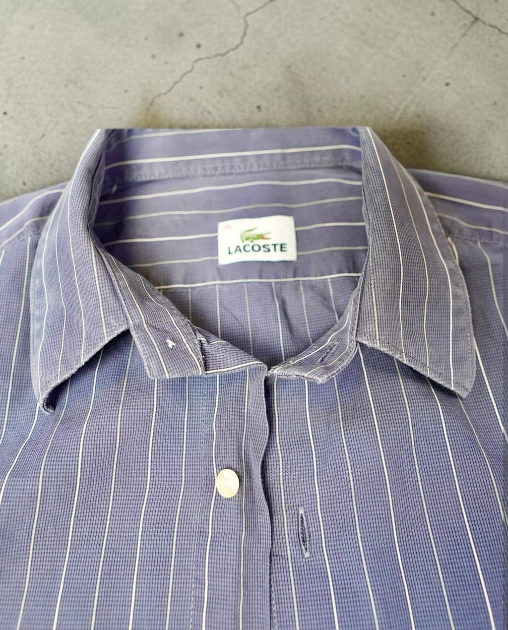 Vintage Lacoste Pinstripe Shirt – Navy Striped (Size M)