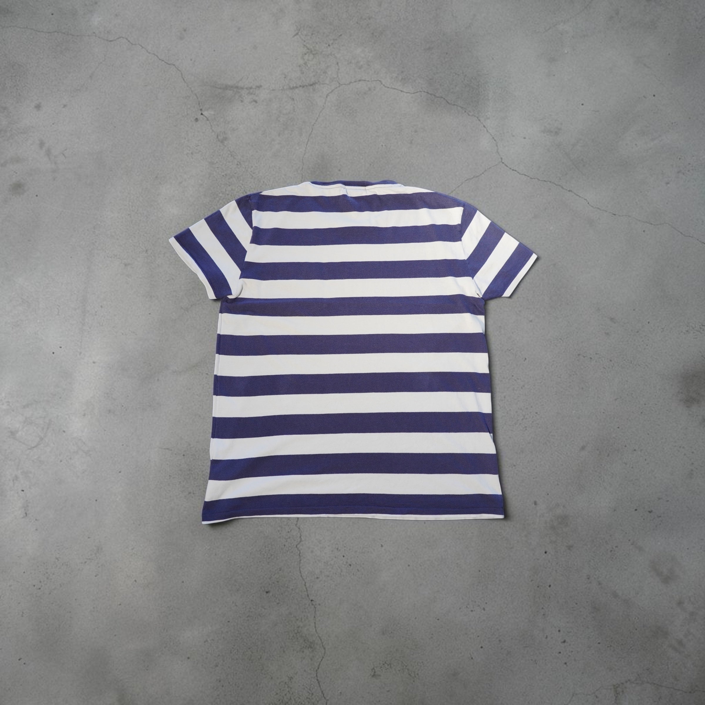 Vintage Ralph Lauren Striped Pocket T-Shirt – Navy & White (Size L)