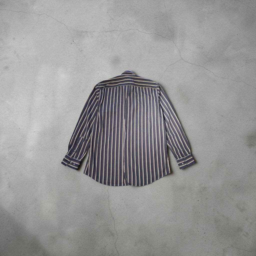 Vintage Lacoste Long-Sleeve Shirt – Navy Striped (Premium Cotton, Size L)