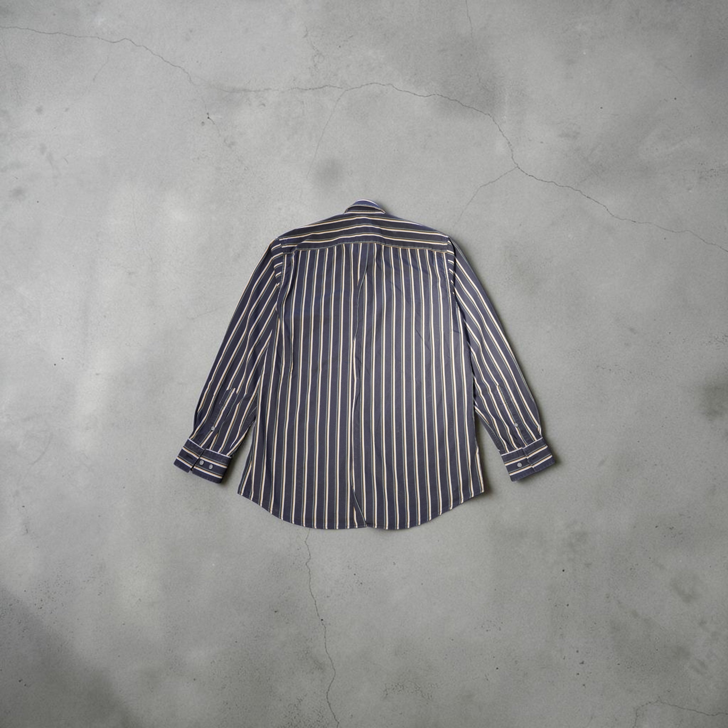 Vintage Lacoste Long-Sleeve Shirt – Navy Striped (Premium Cotton, Size L)