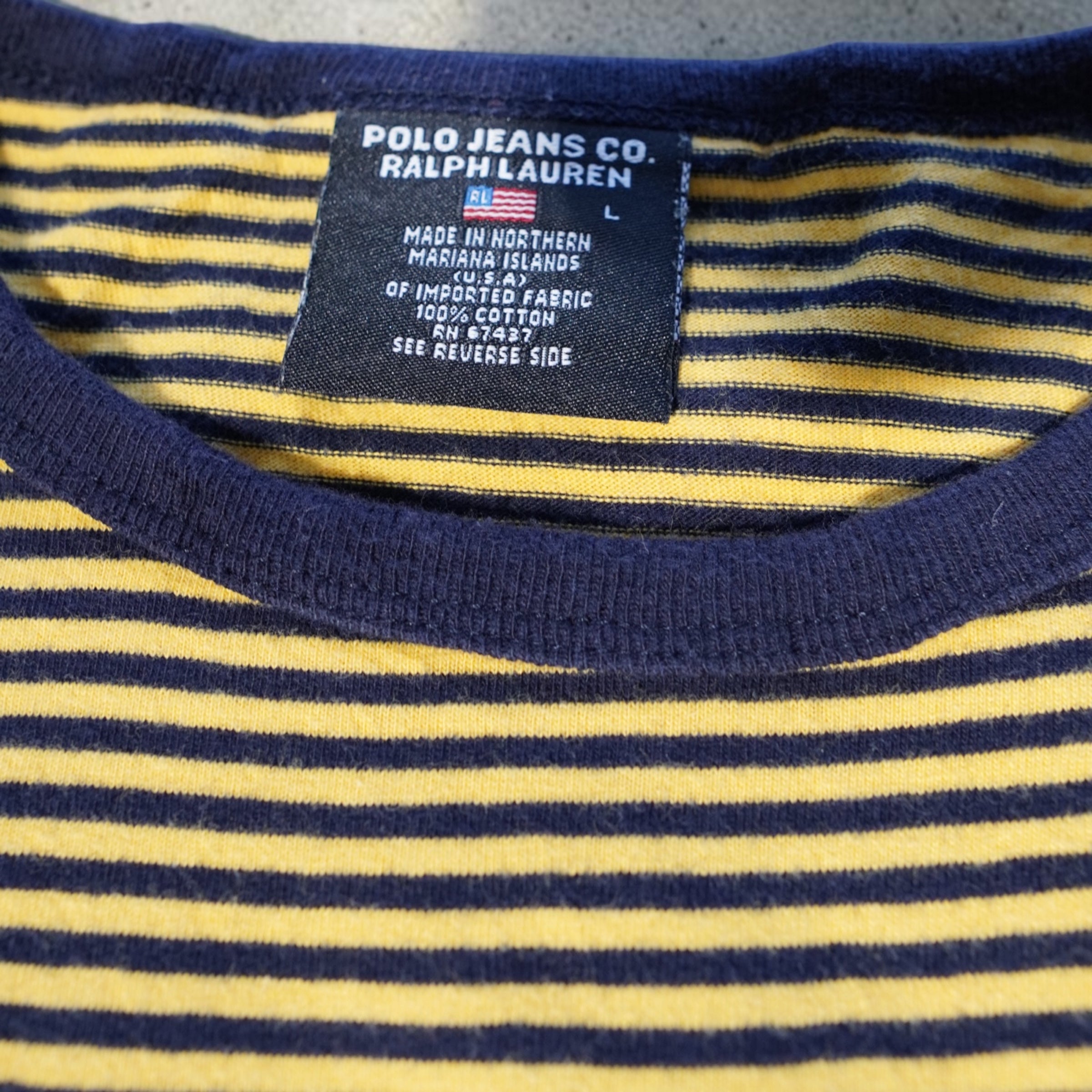 Vintage Ralph Lauren Striped T-Shirt – Yellow & Navy (Size L)