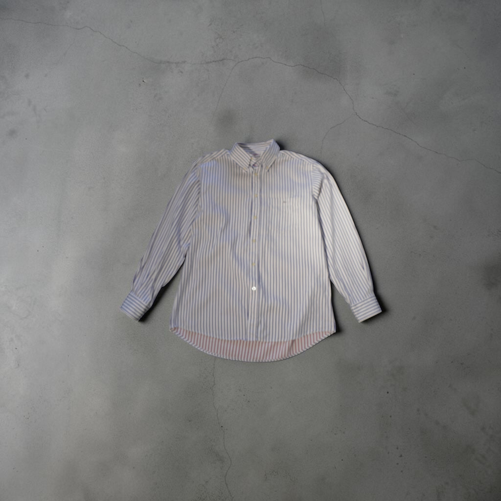 Vintage Lacoste Button-Down Shirt – Blue/White Striped (Size L)