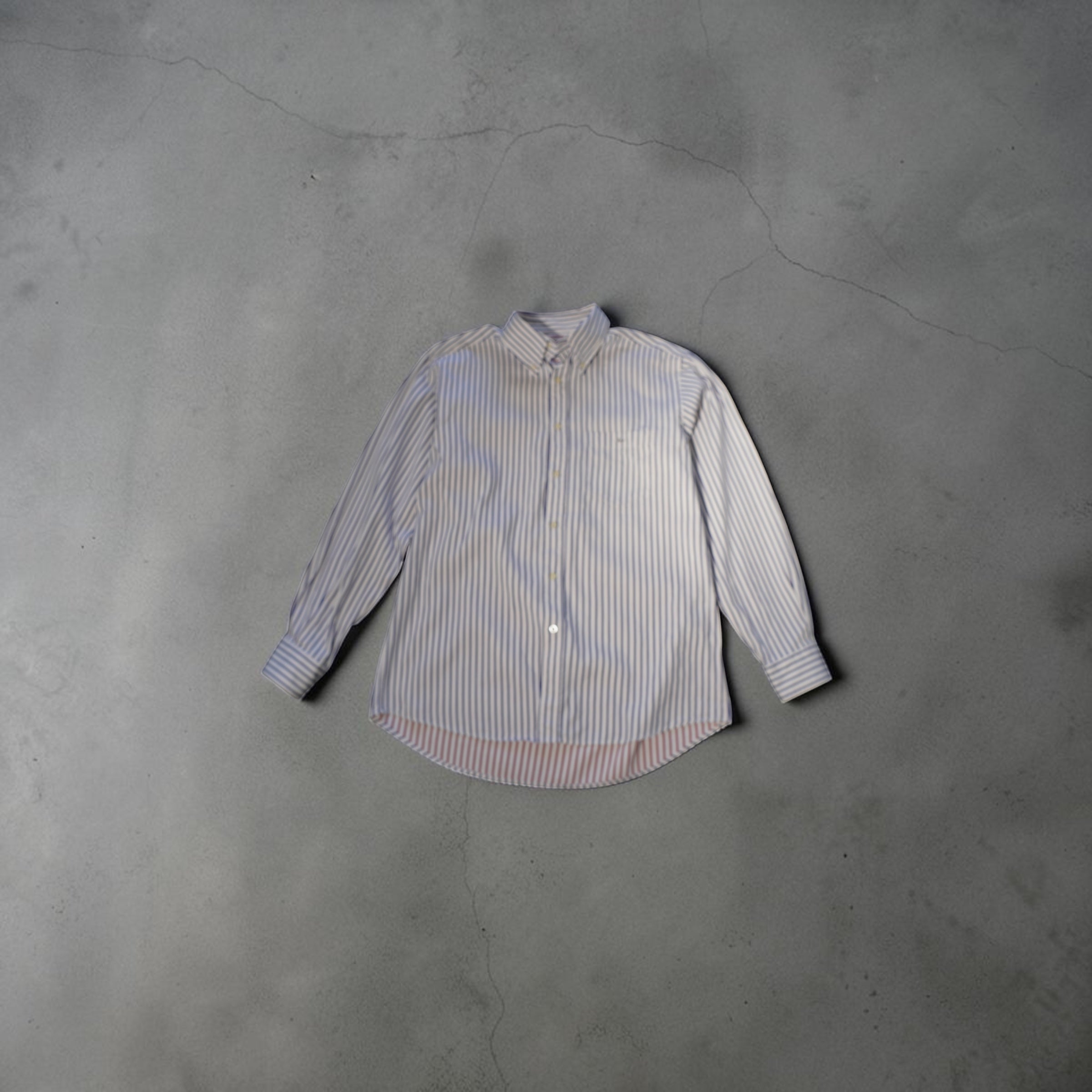 Vintage Lacoste Button-Down Shirt – Blue/White Striped (Size L)