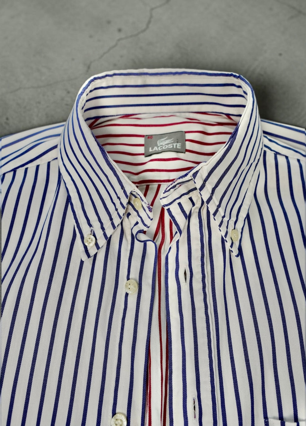 Vintage Lacoste Button-Down Shirt – Blue/White Striped (Size L)