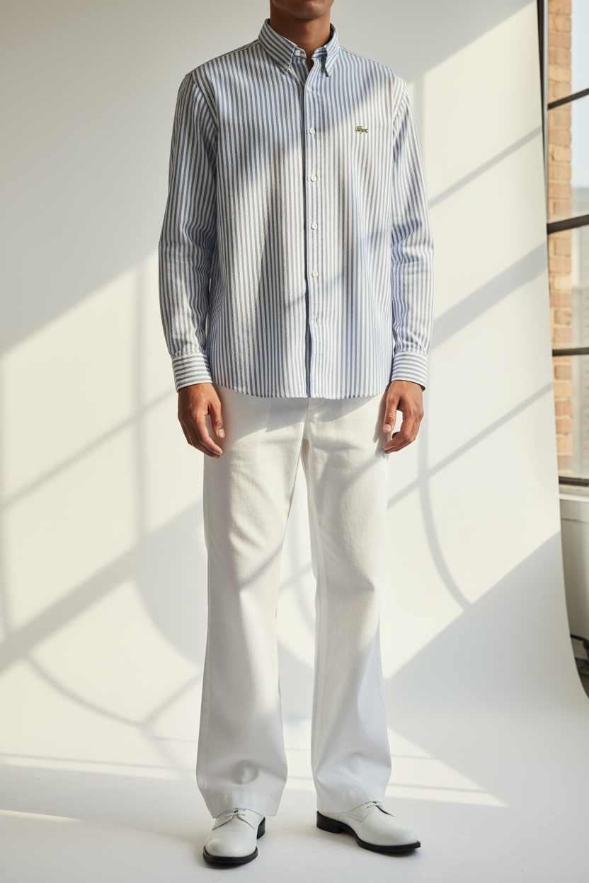 Vintage Lacoste Button-Down Shirt – Blue/White Striped (Size L)