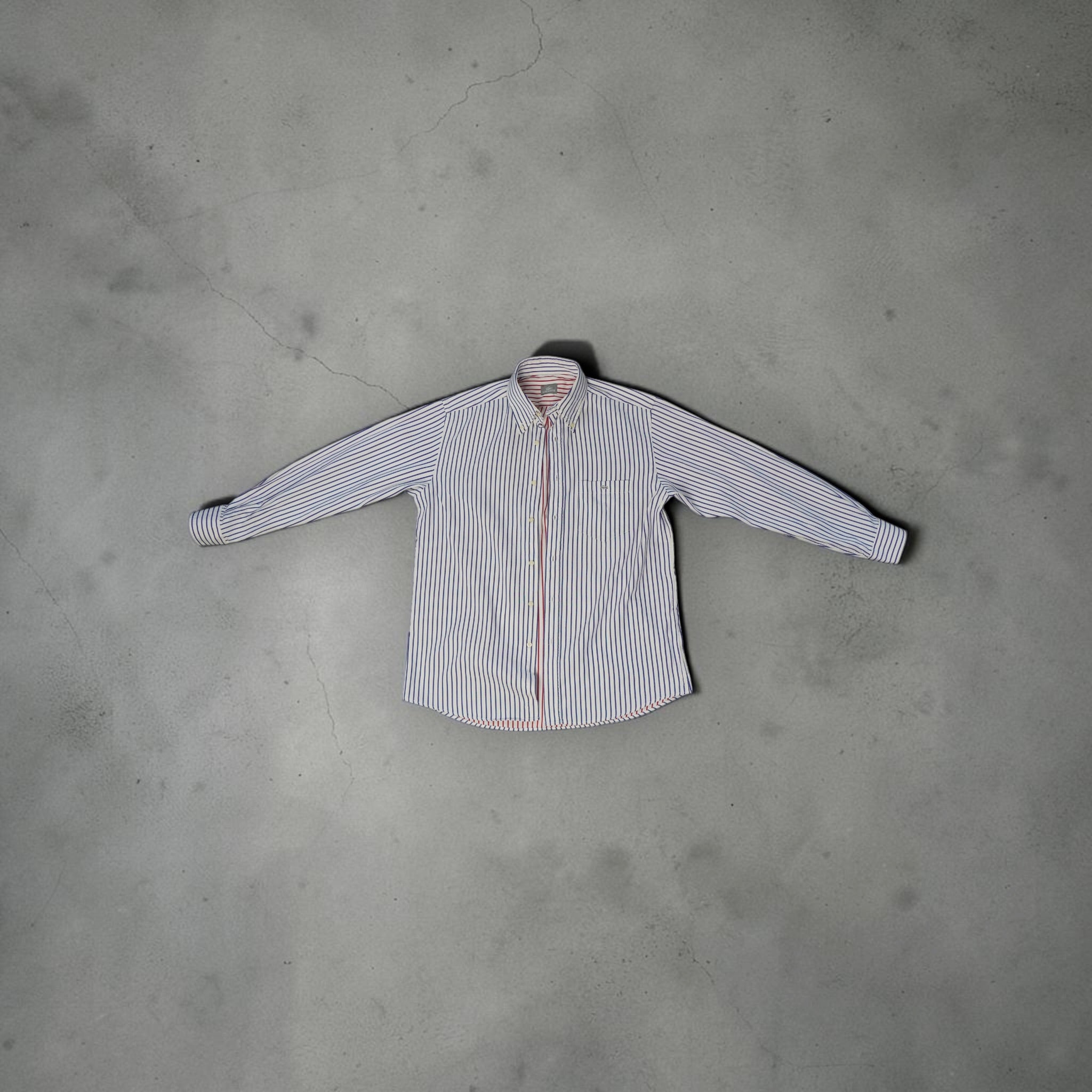 Vintage Lacoste Button-Down Shirt – Blue/White Striped (Size L)