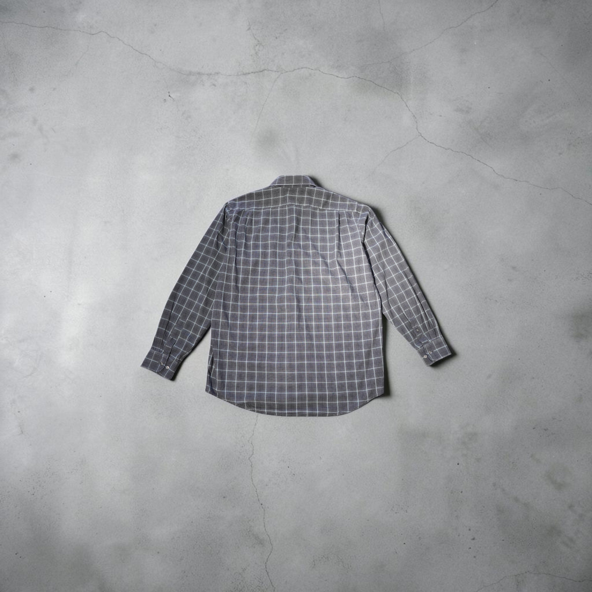 Vintage Lacoste Windowpane Shirt – Dark Navy & Neon Blue (Size L)