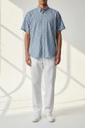 Vintage Lacoste Short-Sleeve Shirt – Blue/White/Yellow Checked (Size L)