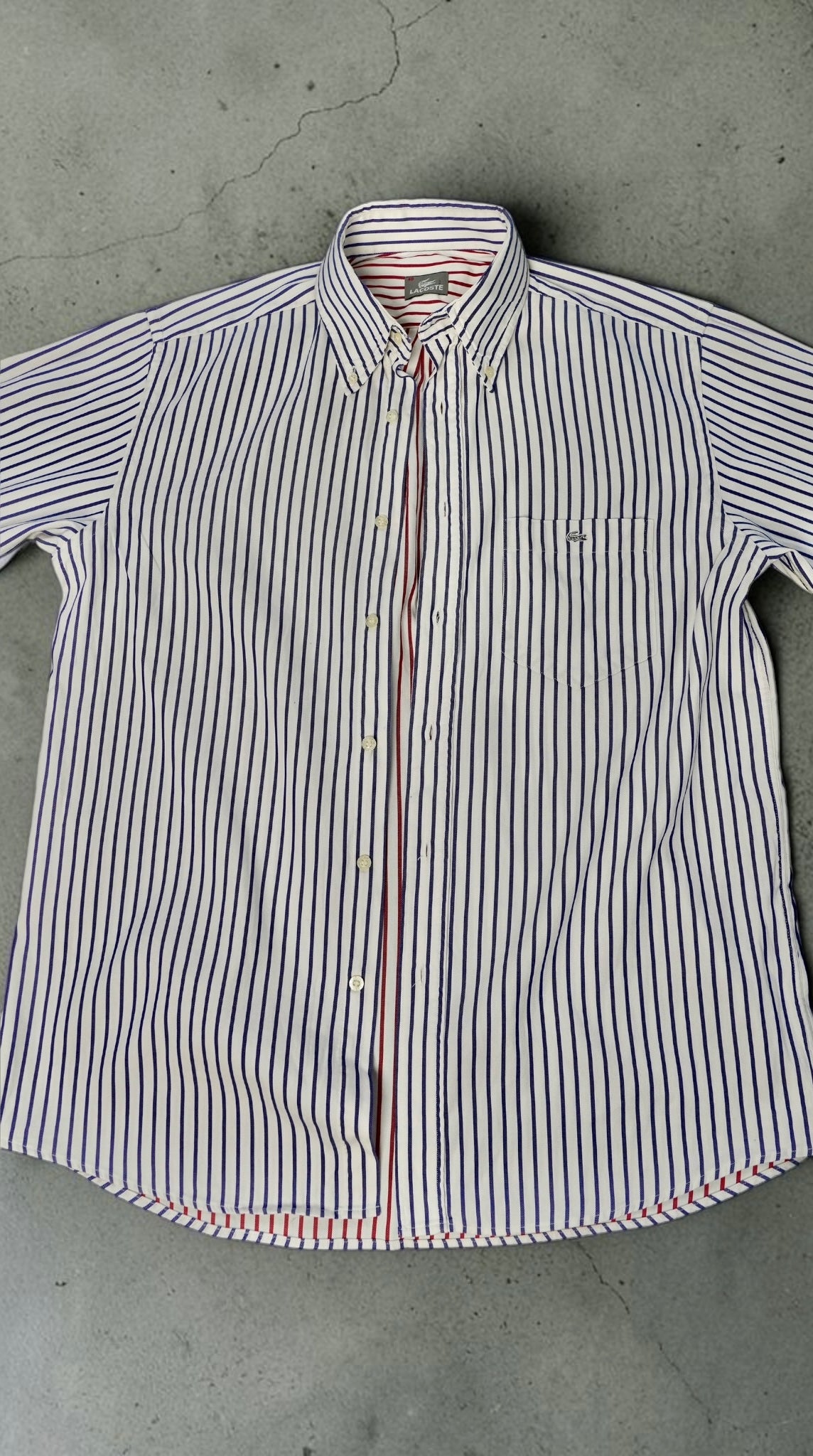 Vintage Lacoste Button-Down Shirt – Blue/White Striped (Size L)