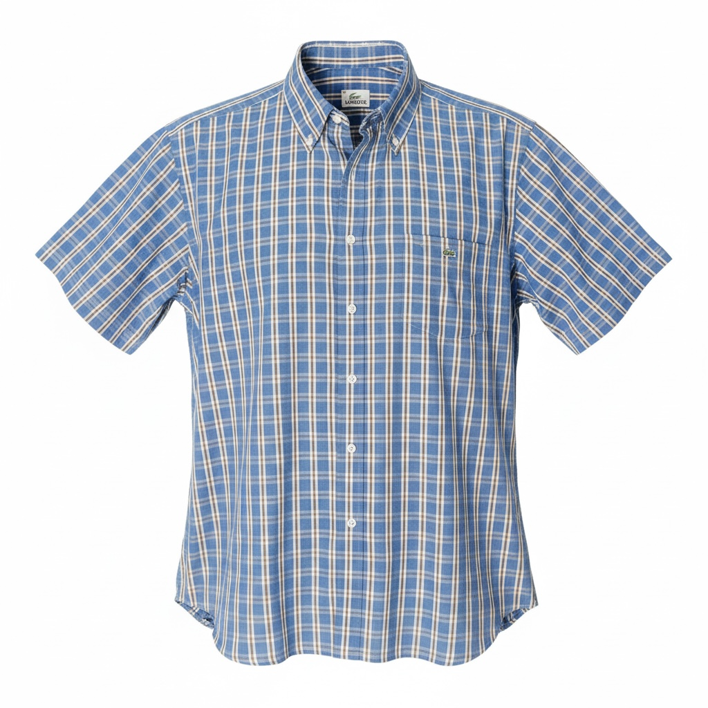 Vintage Lacoste Short-Sleeve Shirt – Blue/White/Yellow Checked (Size L)