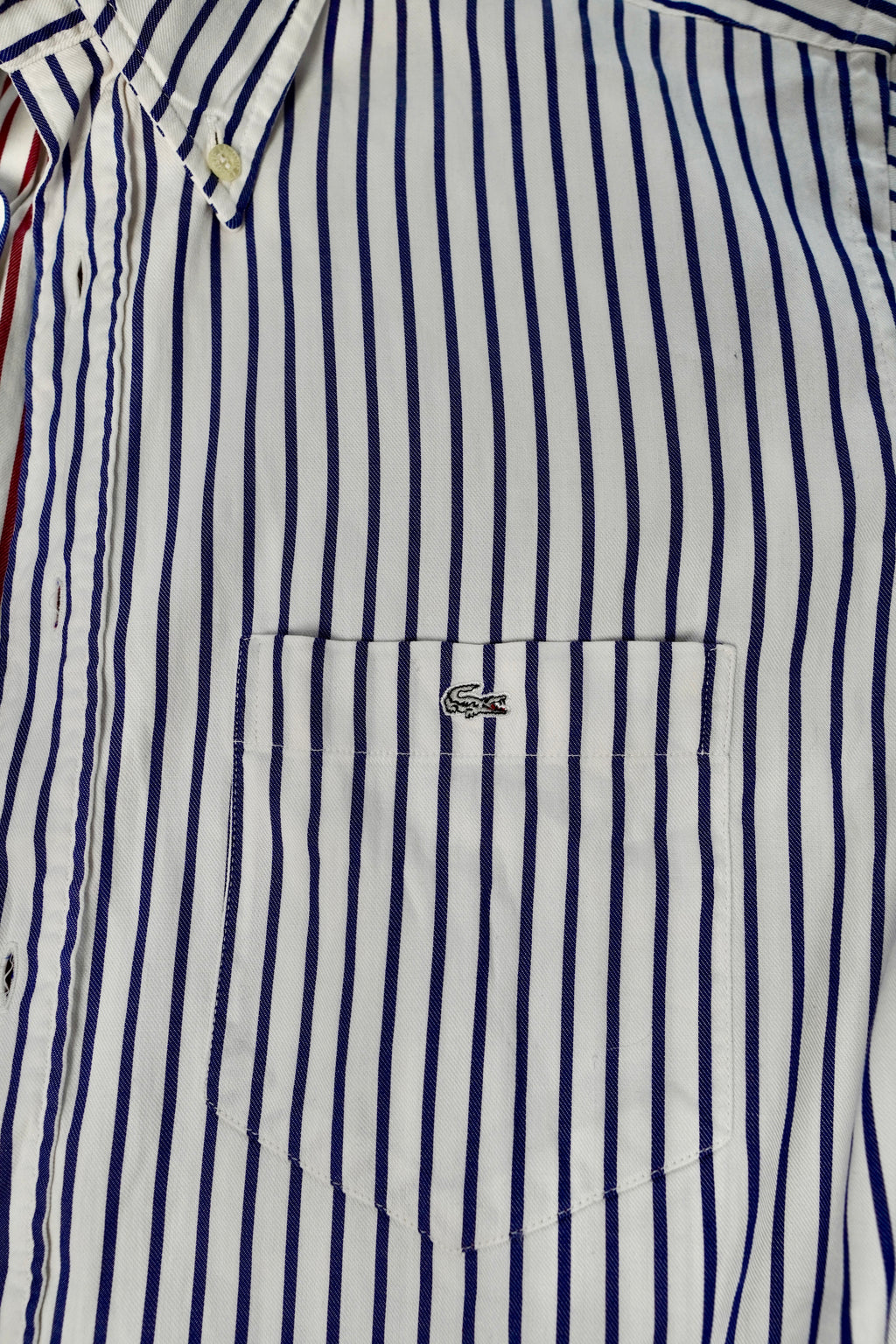 Vintage Lacoste Button-Down Shirt – Blue/White Striped (Size L)
