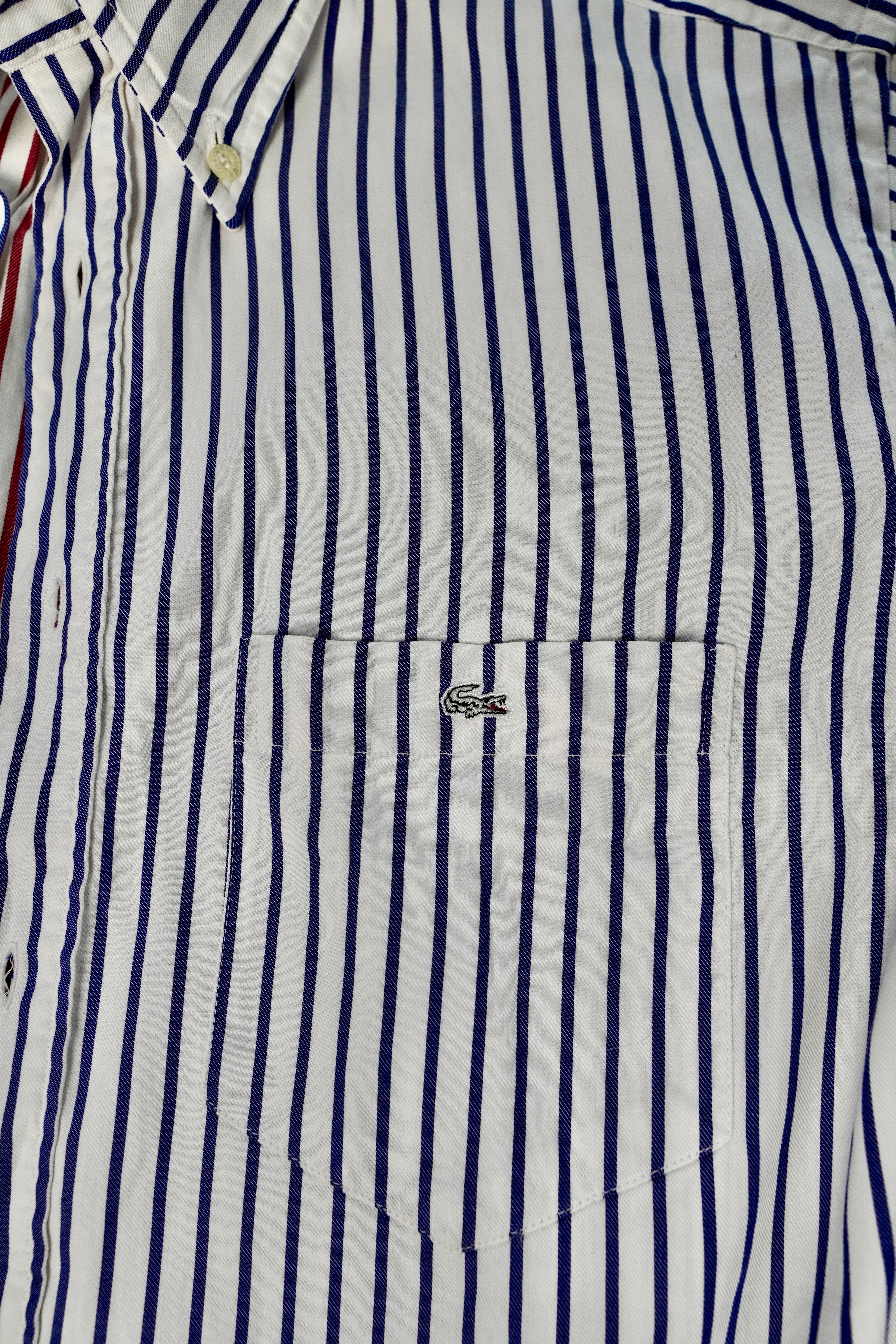 Vintage Lacoste Button-Down Shirt – Blue/White Striped (Size L)