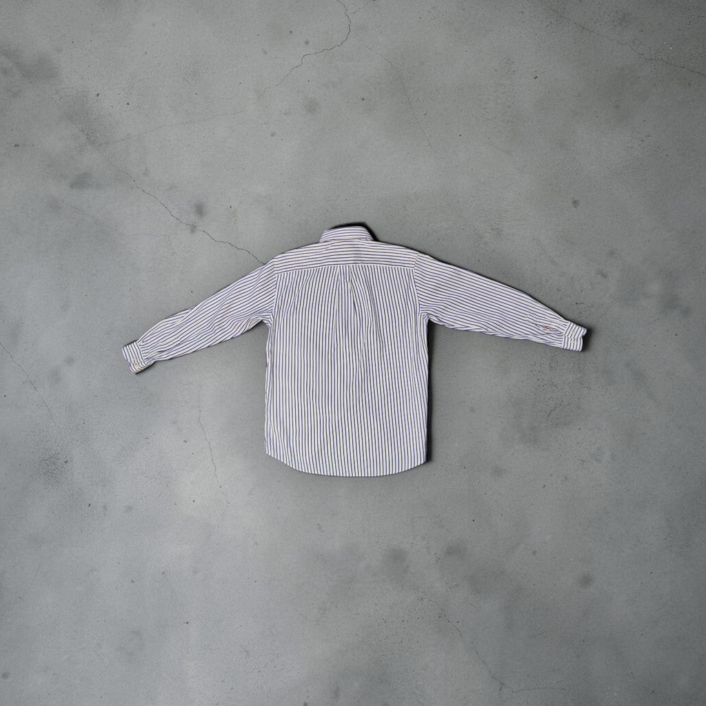 Vintage Lacoste Button-Down Shirt – Blue/White Striped (Size L)