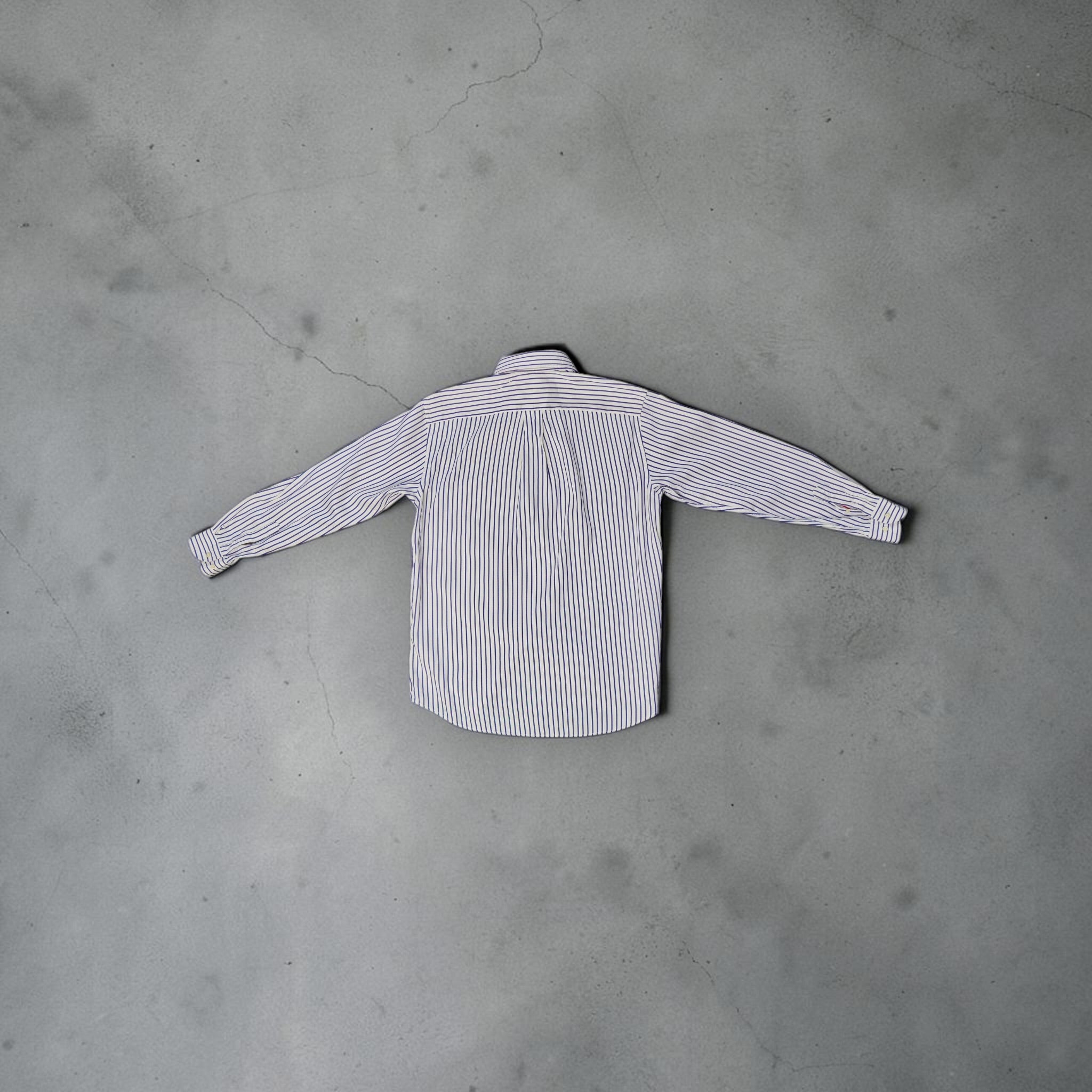 Vintage Lacoste Button-Down Shirt – Blue/White Striped (Size L)