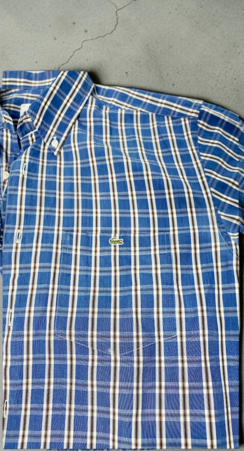 Vintage Lacoste Short-Sleeve Shirt – Blue/White/Yellow Checked (Size L)