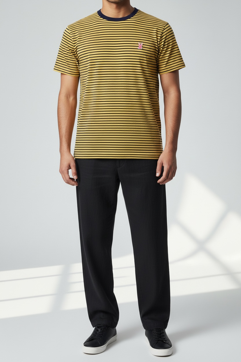 Vintage Ralph Lauren Striped T-Shirt – Yellow & Navy (Size L)