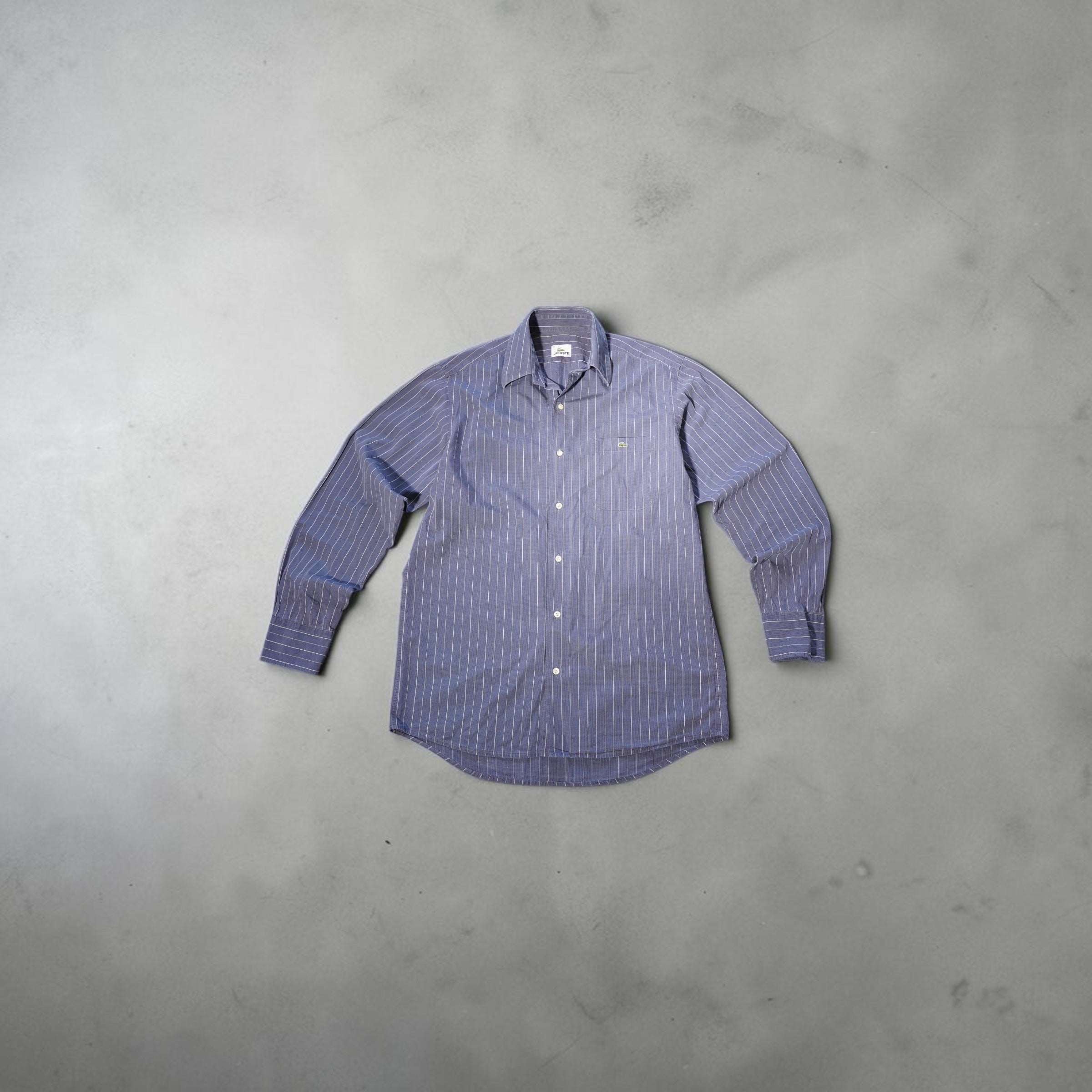 Vintage Lacoste Pinstripe Shirt – Navy Striped (Size M)